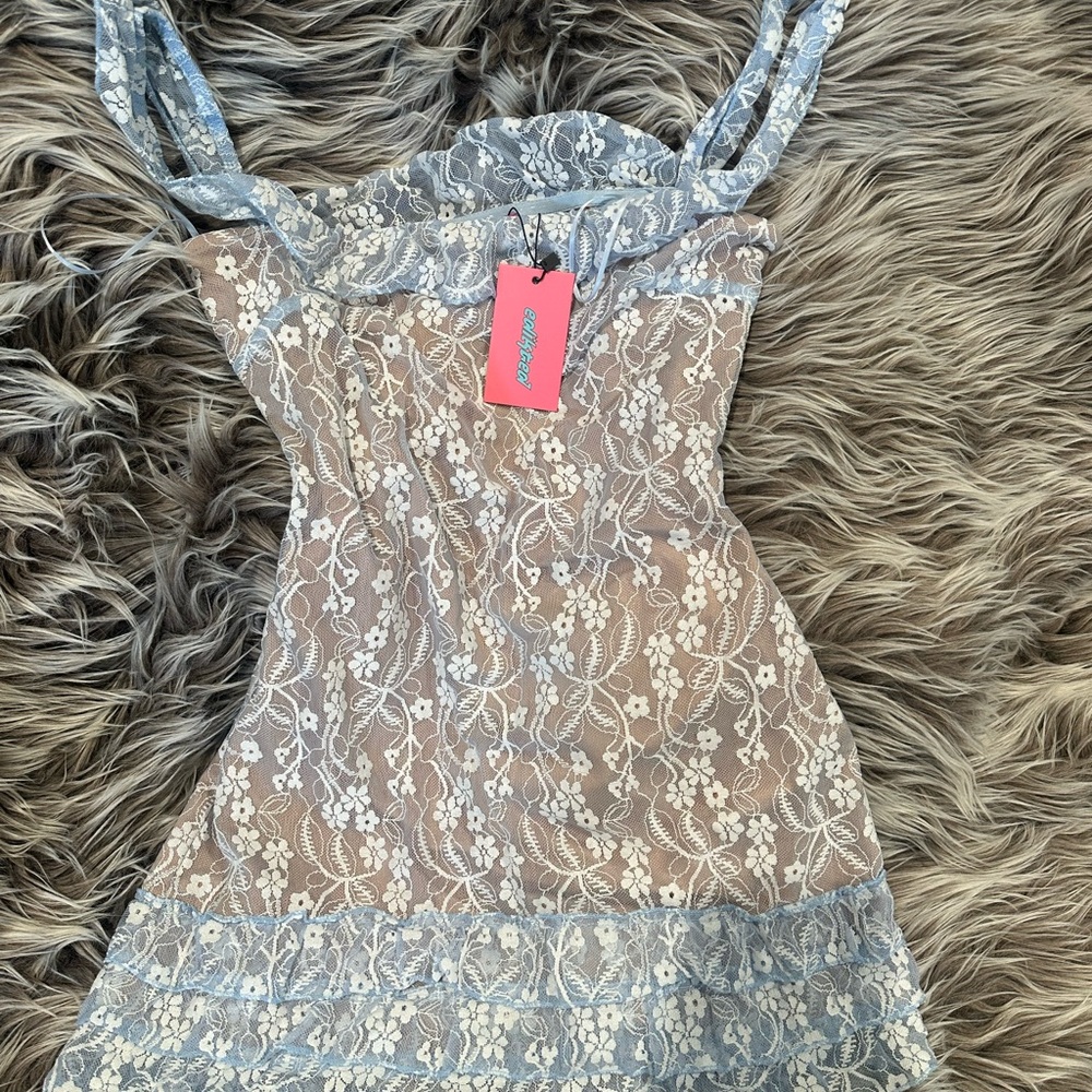 Edikted Light Blue and White Lace Top